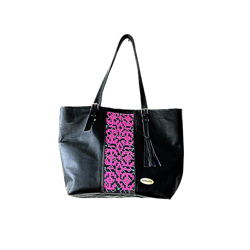 LLUMP'AQ - Cartera de cuero con lienzo con pintura Shipibo-Konibo  Marca Llumpaq-beWorthy