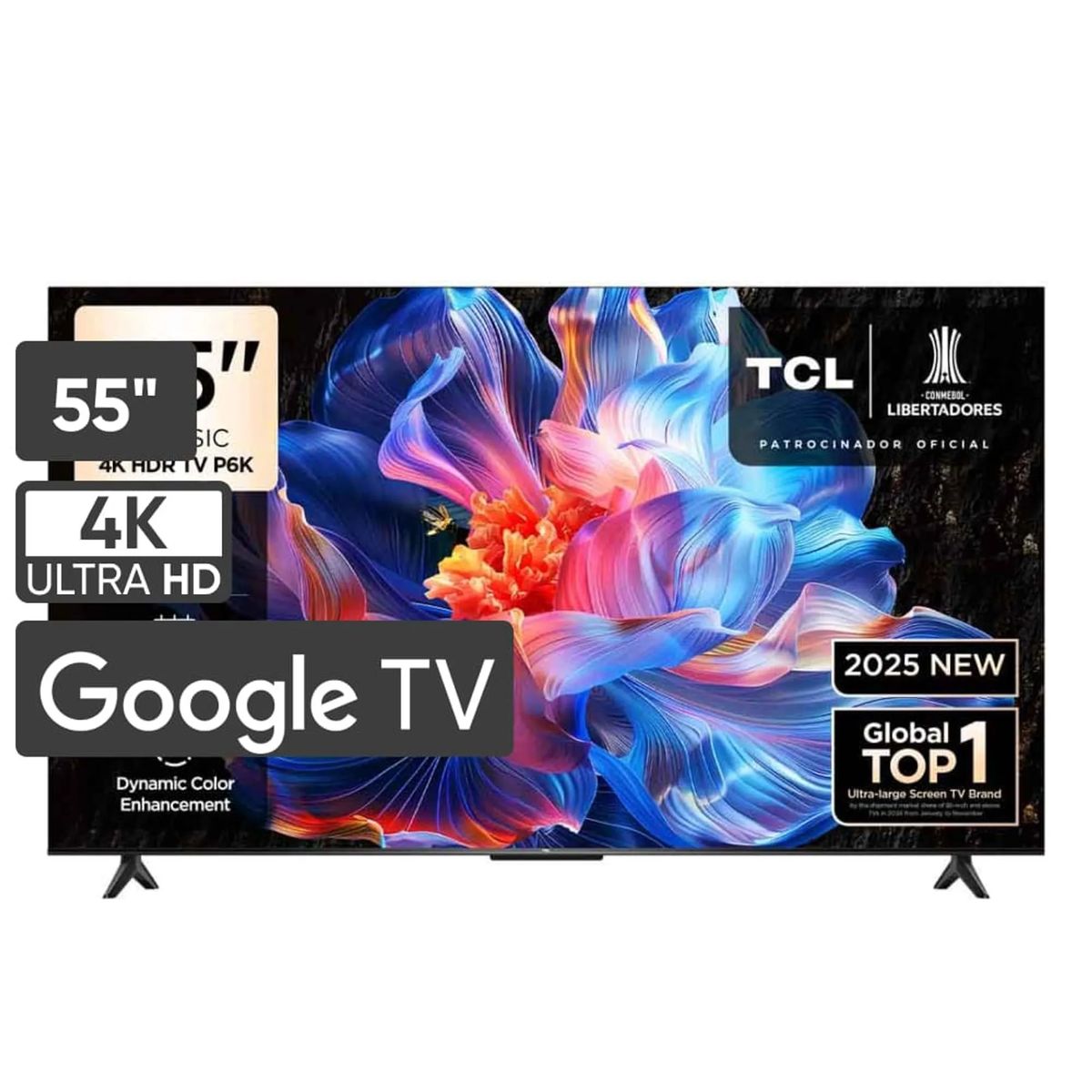 TCL - Televisor TCL 55 Pulgadas 4K HDR Google Tv 55P6K + Antena Digital (Modelo 2025)