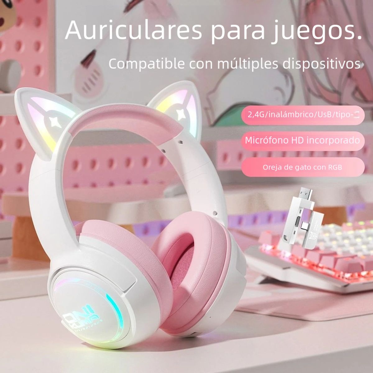 ONIKUMA - Onikuma GT838 Rosa Audífonos Bluetooth inalámbricos de cuatro modos