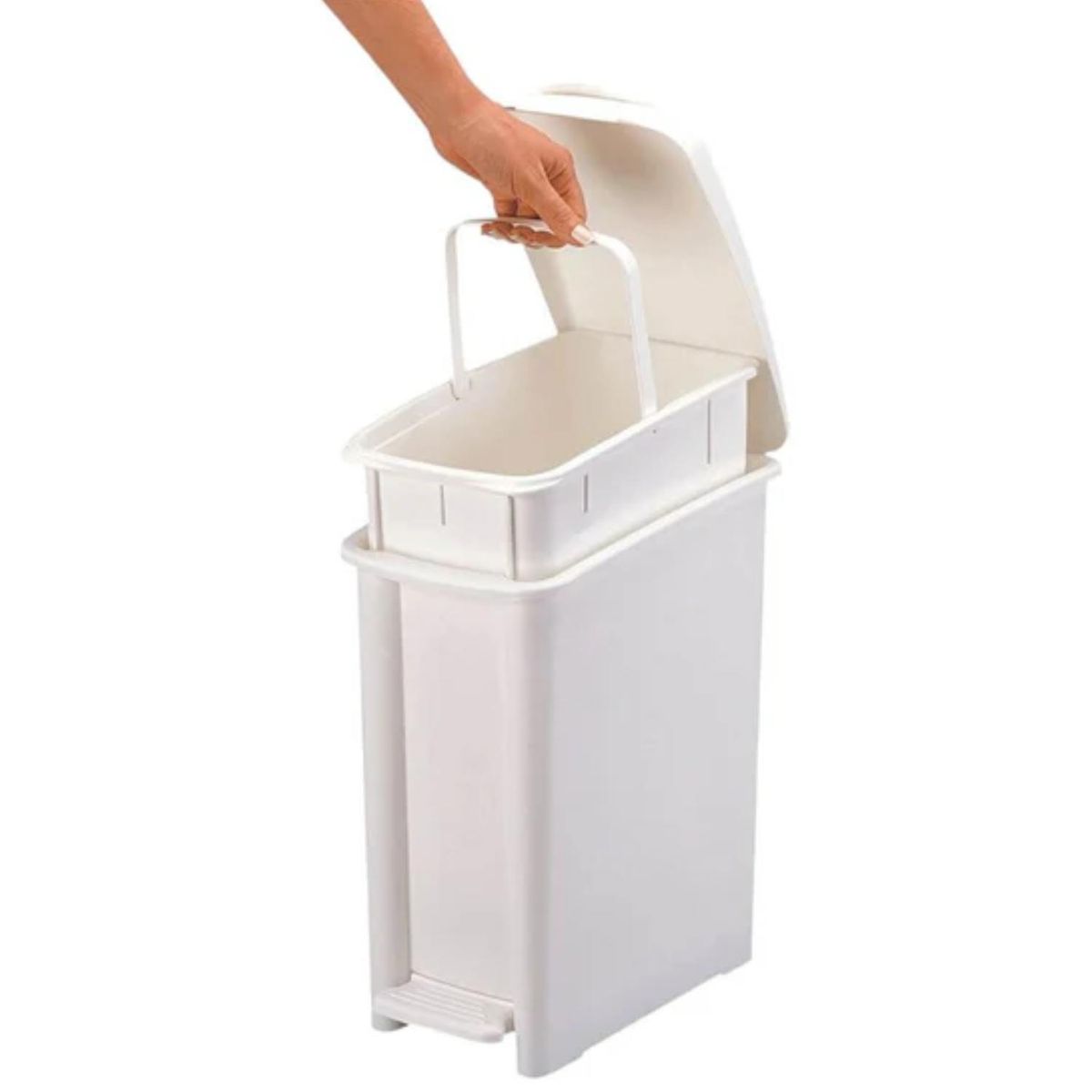 RIMAX - Papelera 10 Lt Delgado Blanco Con Pedal Bald/Int. - Rimax