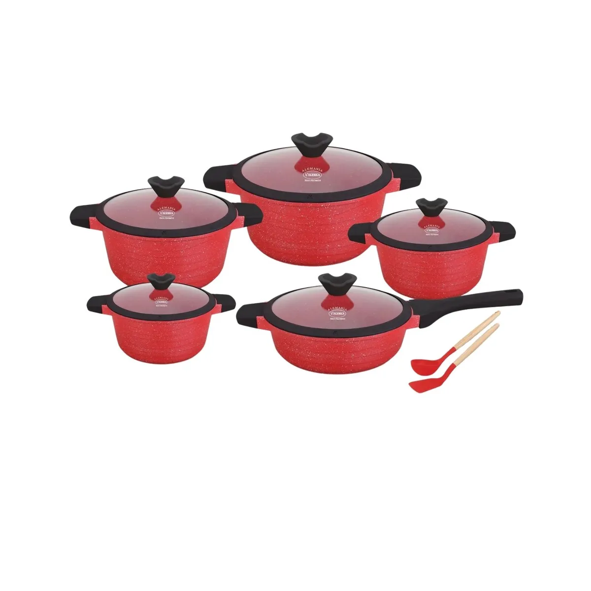 VALESKA - Juego de ollas de roca volcánica rojo x 12 piezas marca Valeska
