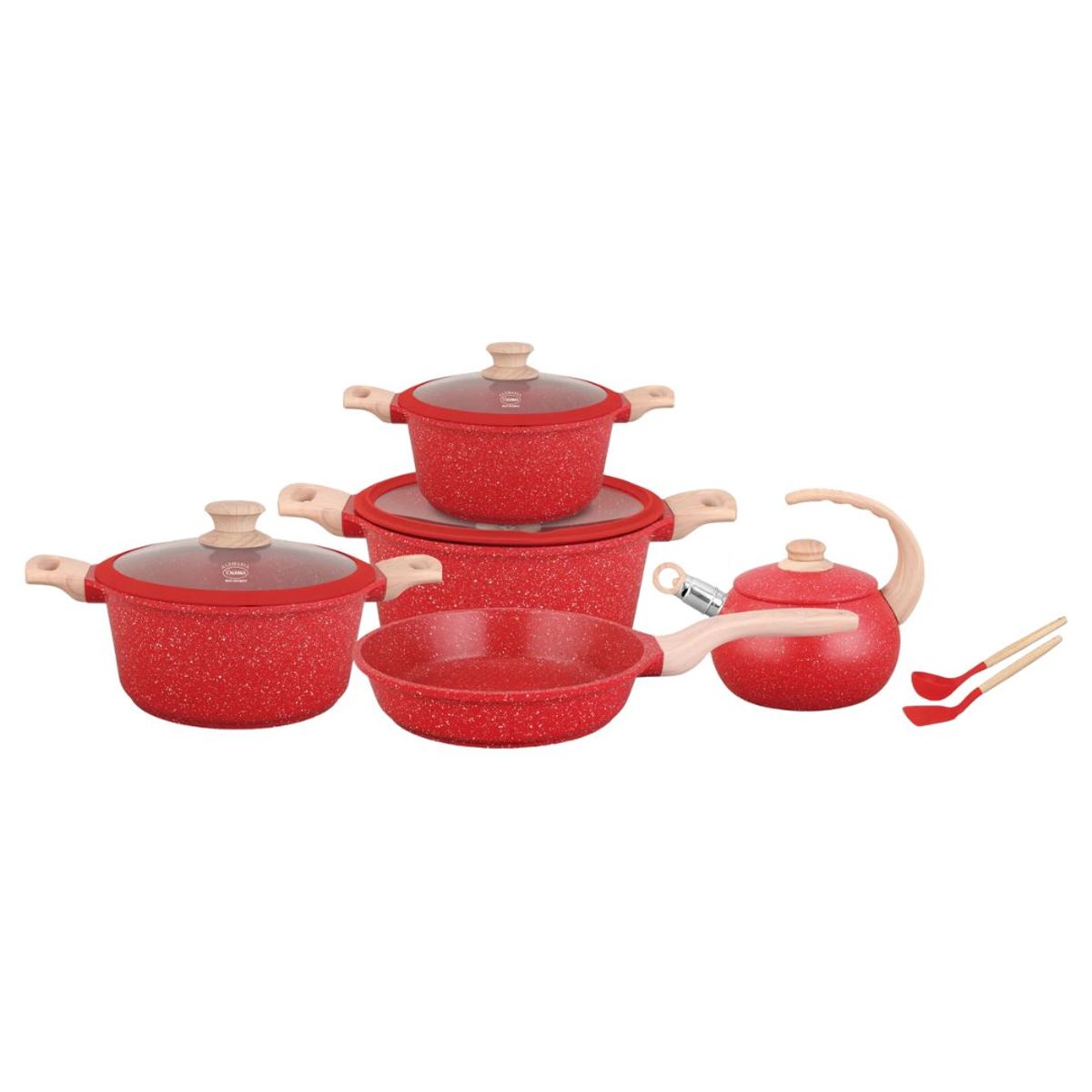 VALESKA - Juego de ollas de roca volcánica rojo x 9 piezas marca Valeska