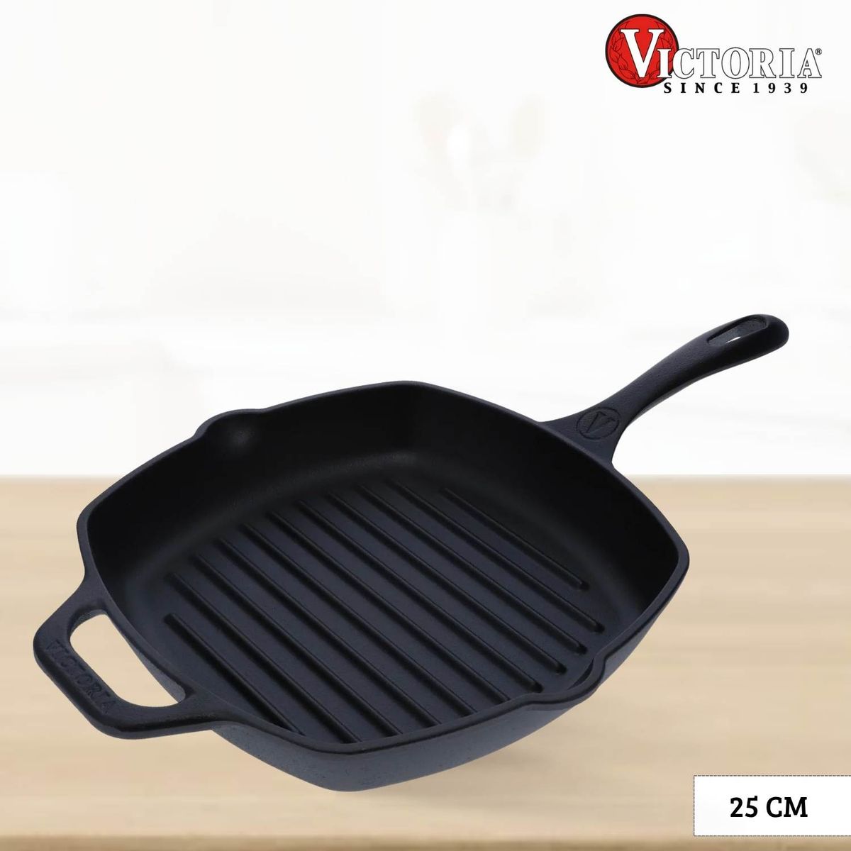 VICTORIA - Sartén de Hierro Fundido Rectangular Precurada victoria 25 Cm