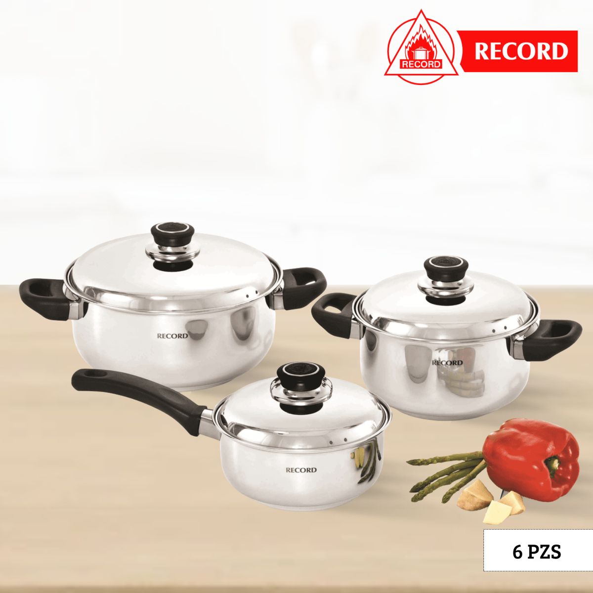 RECORD - Juego de Olla Basic Set Tapa de Acero 6 Piezas Record