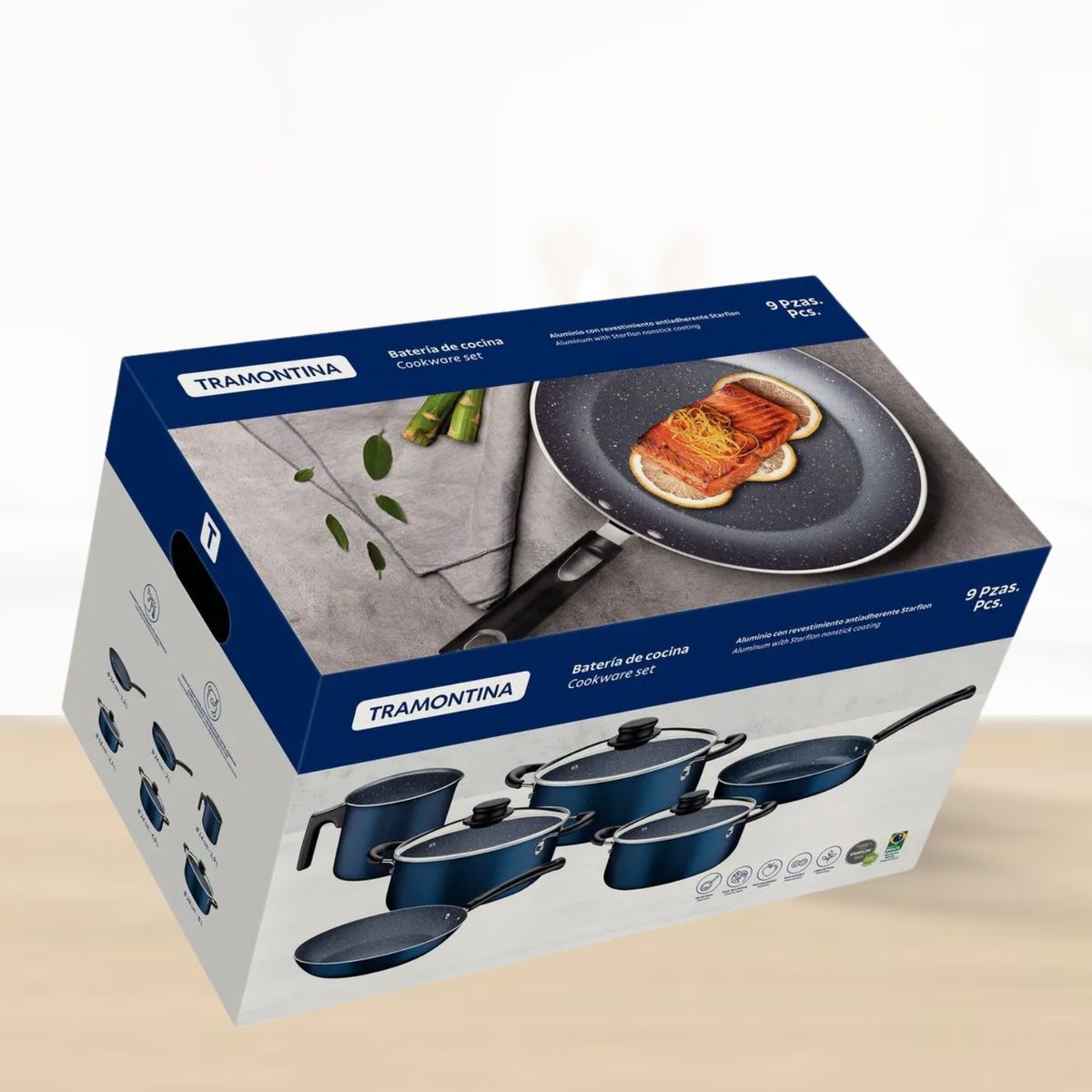 TRAMONTINA - Juego de Olla Max Azul 9 Piezas Tramontina