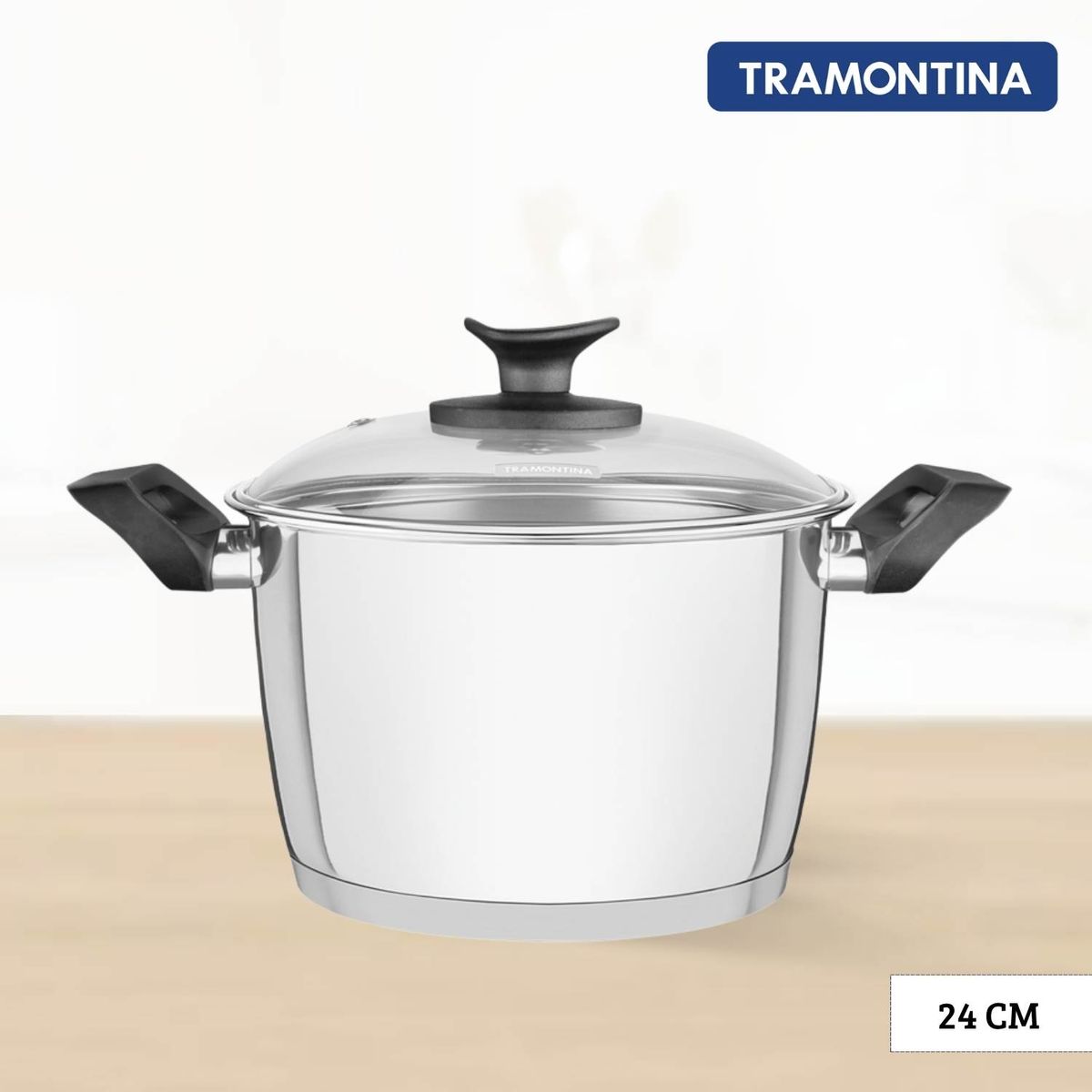TRAMONTINA - Olla Profesional Allegra Baja Tramontina 24 Cm -Tapa de Vidrio