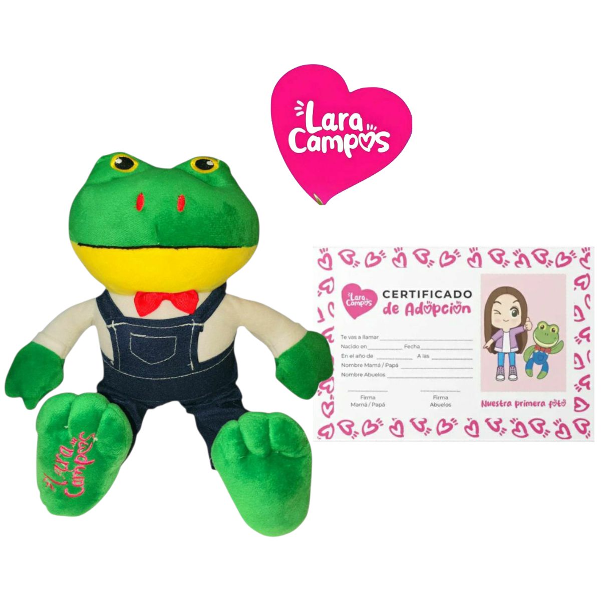 GENERICO - Peluche Rana Rhenne 42 cm con Certificado de Adopción