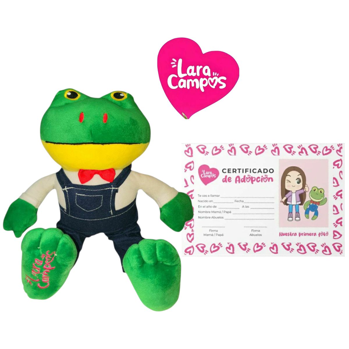 GENERICO - Peluche Rana Rhenne 42 cm con Certificado de Adopción