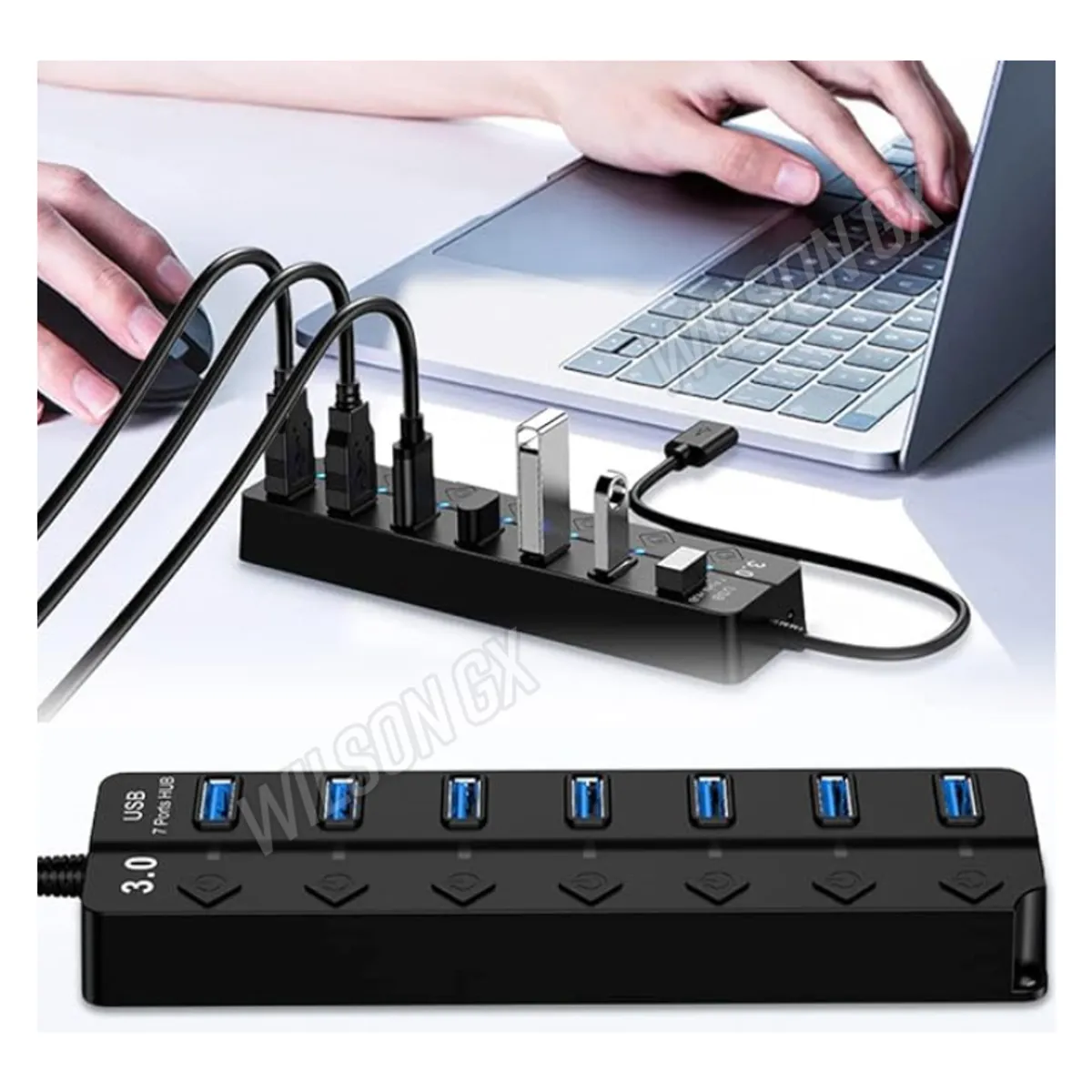 OEM - HUB USB 3.0 de 7 Puertos Con Interruptor para Laptop PC