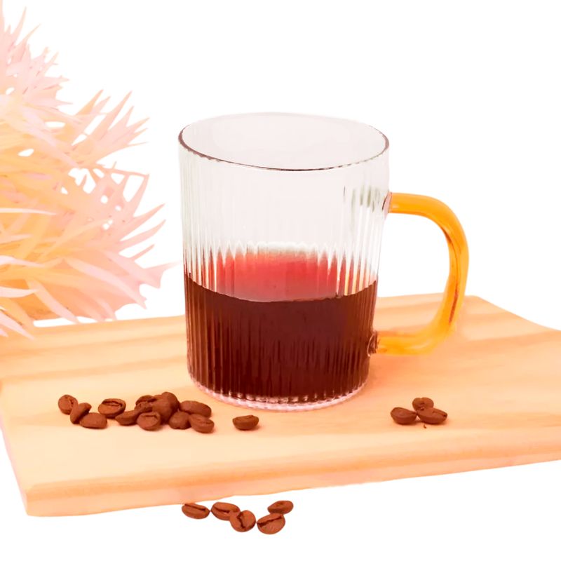 INSPIRA - Set de 6 Tazas Acanaladas de Vidrio Asa de Colores 310 ml