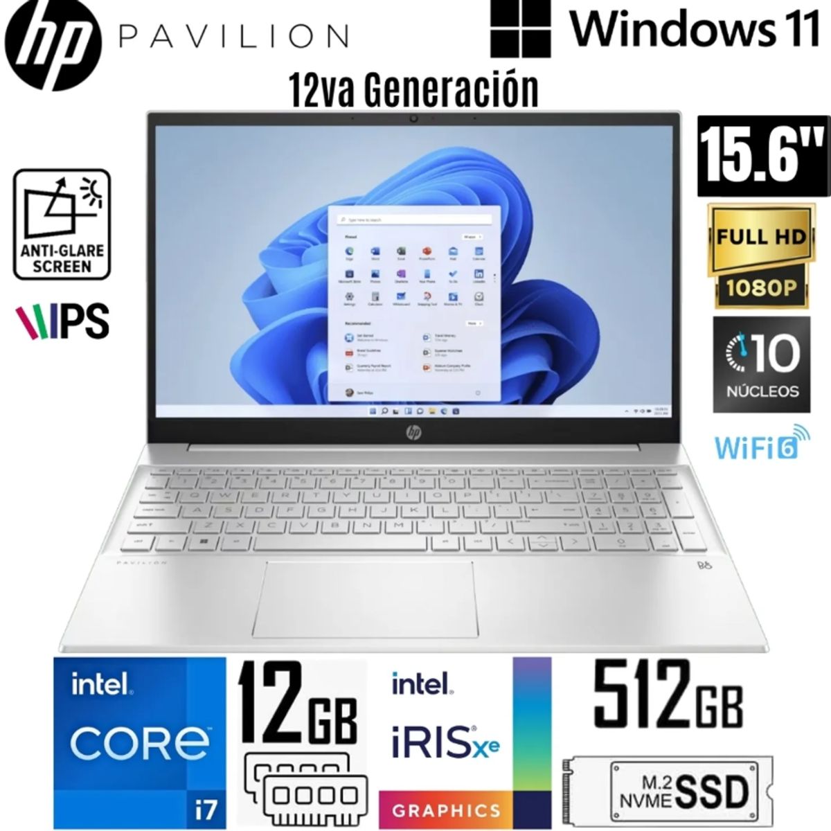 HP - Laptop HP Pavilion 15-EG2506LA Intel Core i7-1255U 12GB RAM 512GB SSD 156 FHD Plateado