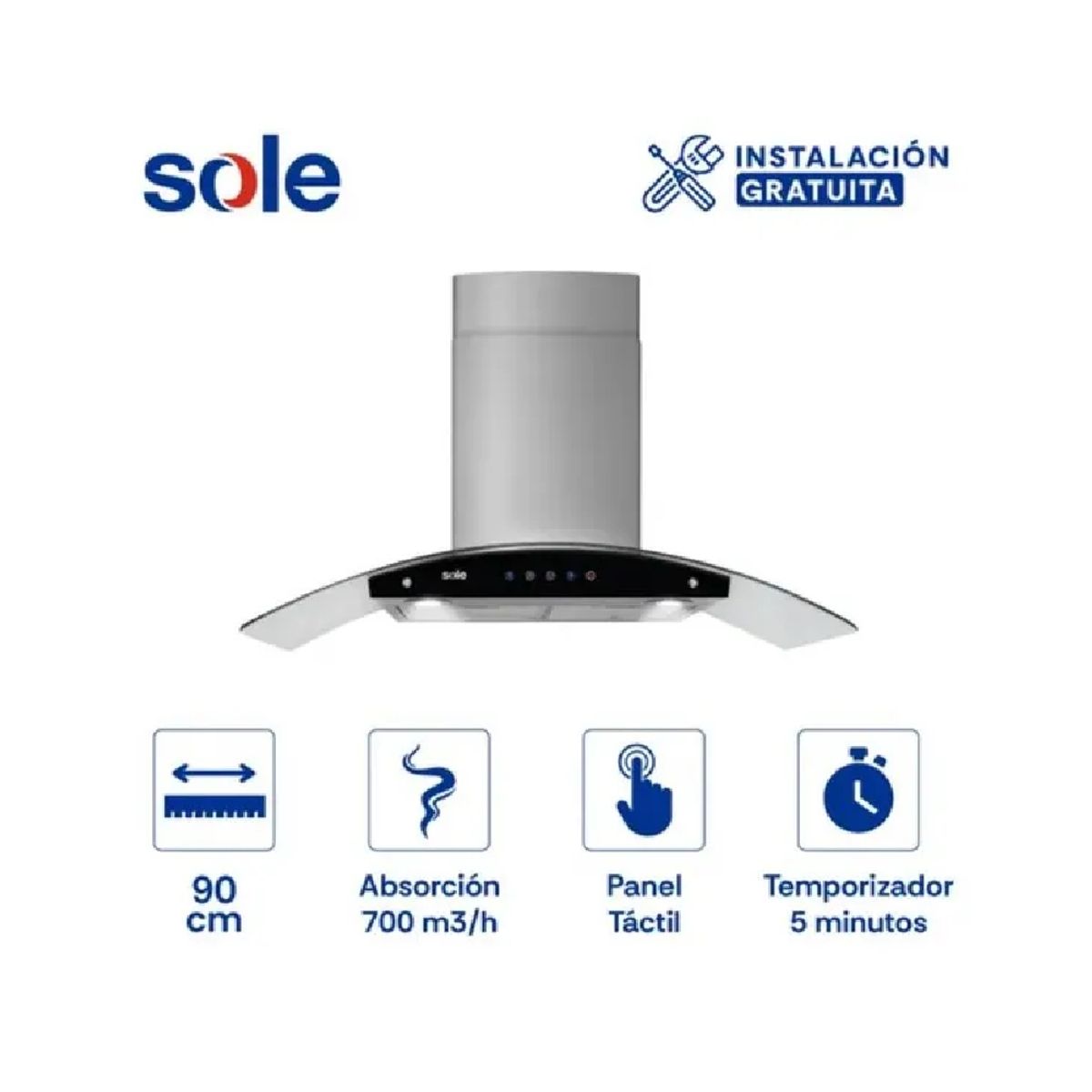 SOLE - Campana Extractora Sole TURE84CO 90cm - 3 Niveles de Potencia