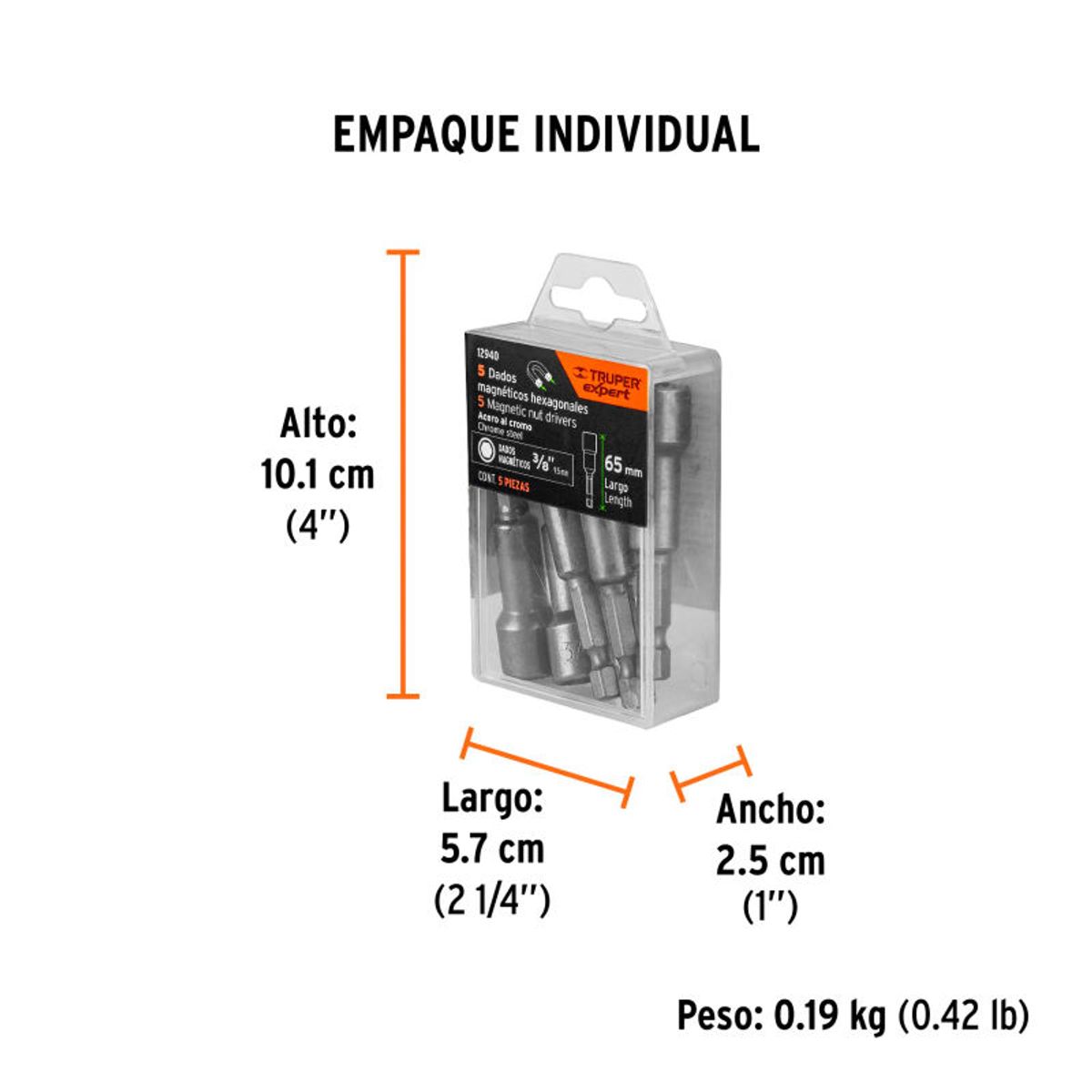 TRUPER - Estuche con 5 dados magnéticos de 38 largo 2 Truper - 12940