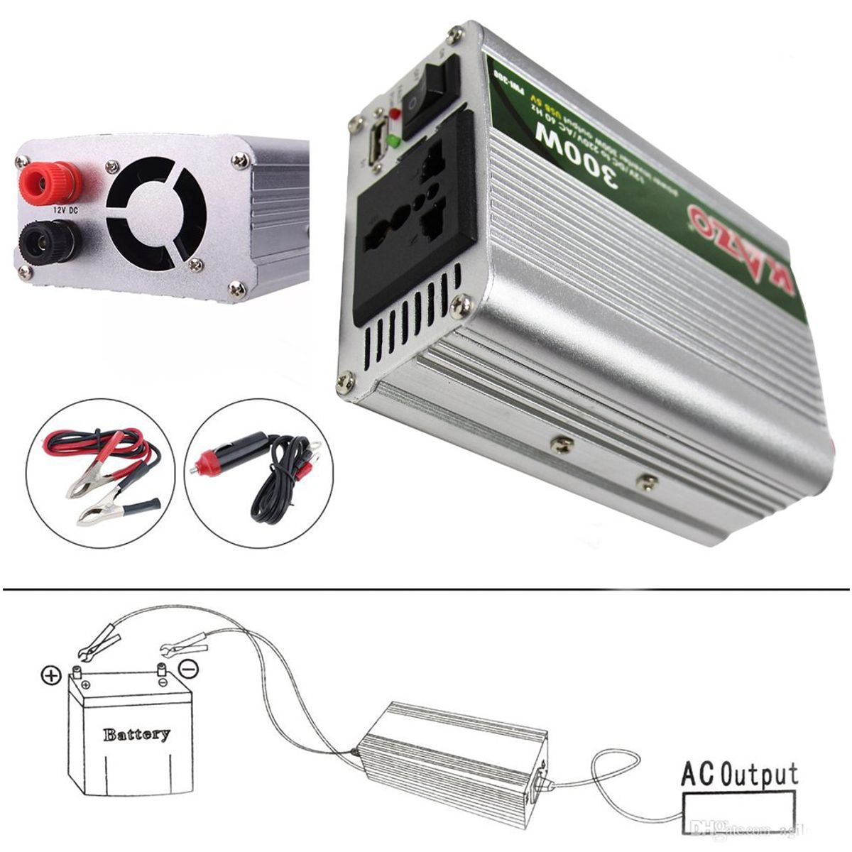 KAZO - Inversor De Corriente 12v A 220v 300w Para Auto Kazo