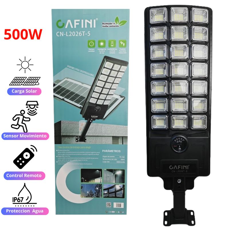 SEISA - Lampara Farola con Panel Solar para Exterior 500W Cafini