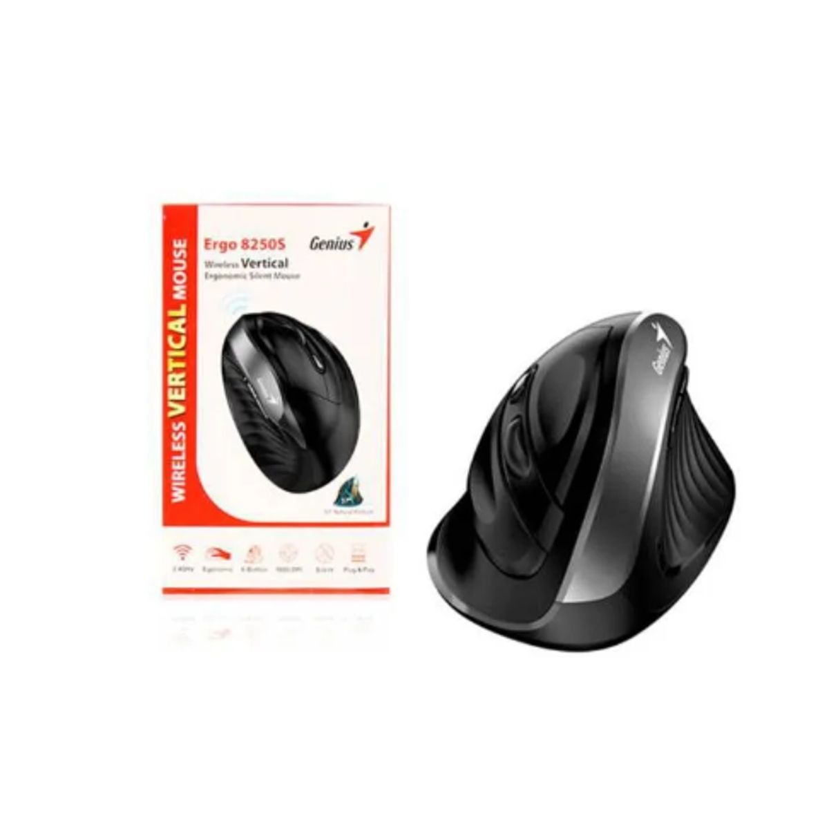 GENIUS - Mouse Vertical Inalambrico Ergonomico 8250S 6 botones Silver Grey
