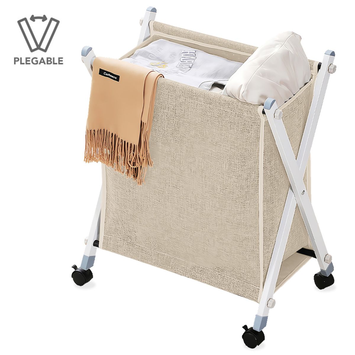 KELLER - Cesto de Ropa Plegable con Ruedas Beige XW5