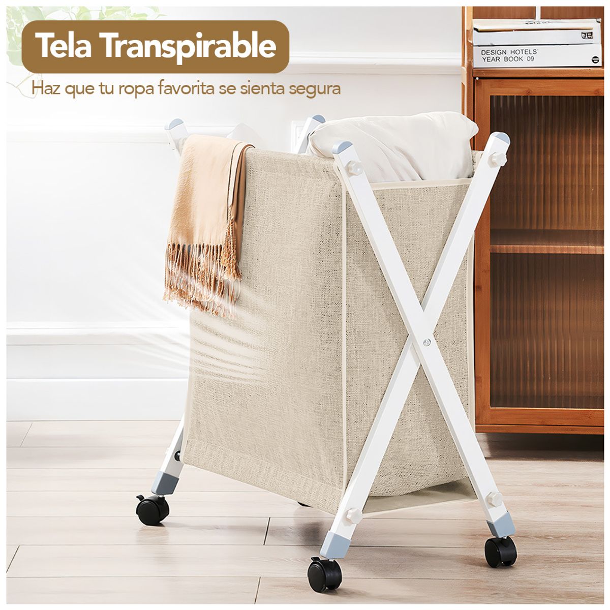KELLER - Cesto de Ropa Plegable con Ruedas Beige XW5
