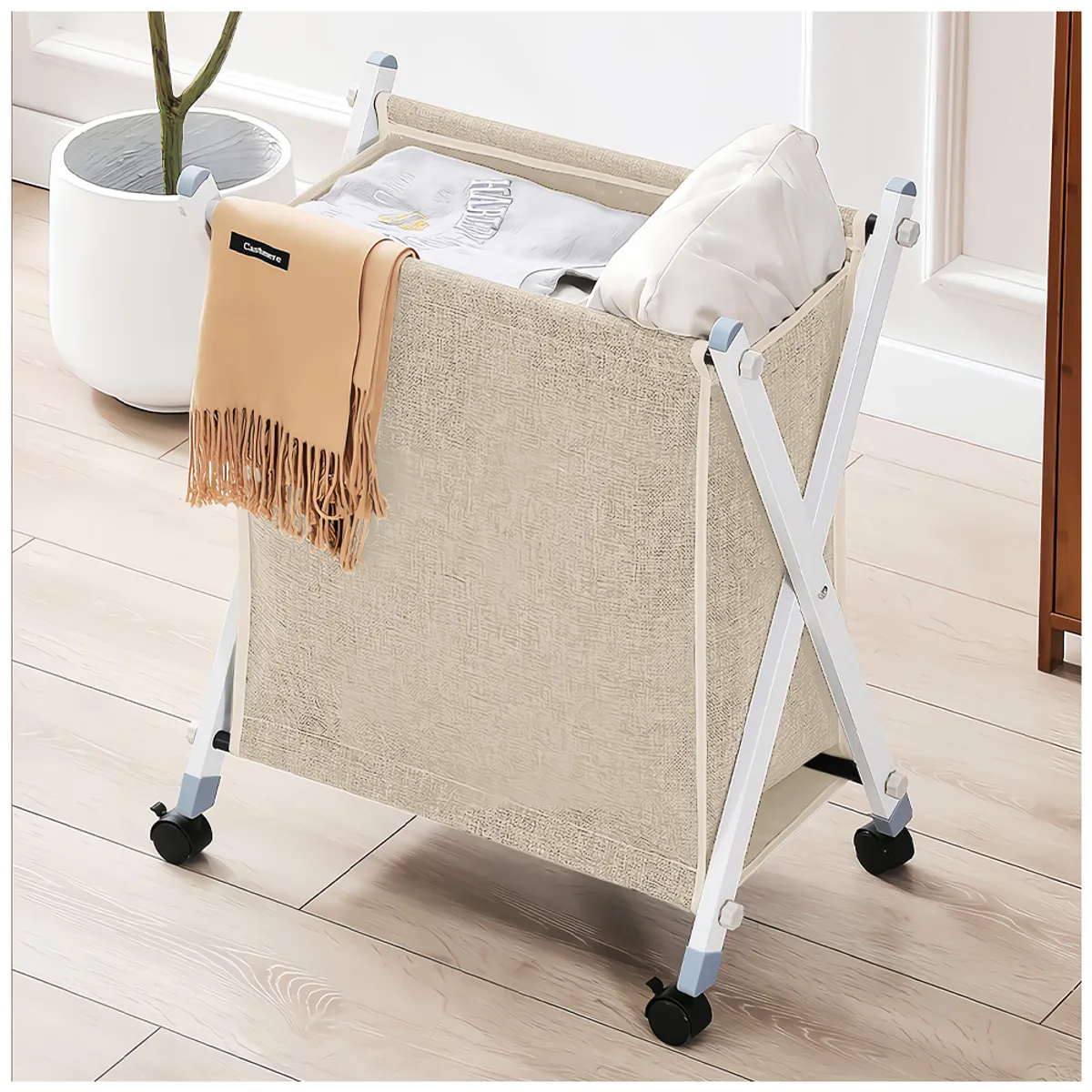 KELLER - Cesto de Ropa Plegable con Ruedas Beige XW5