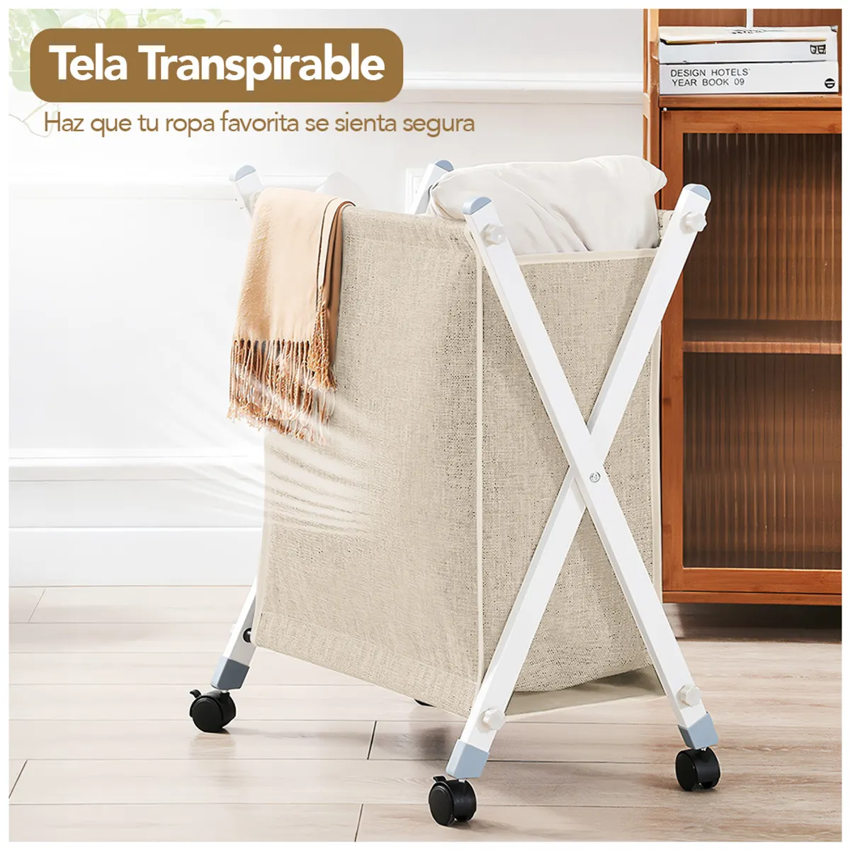 KELLER - Cesto de Ropa Plegable con Ruedas Beige XW5