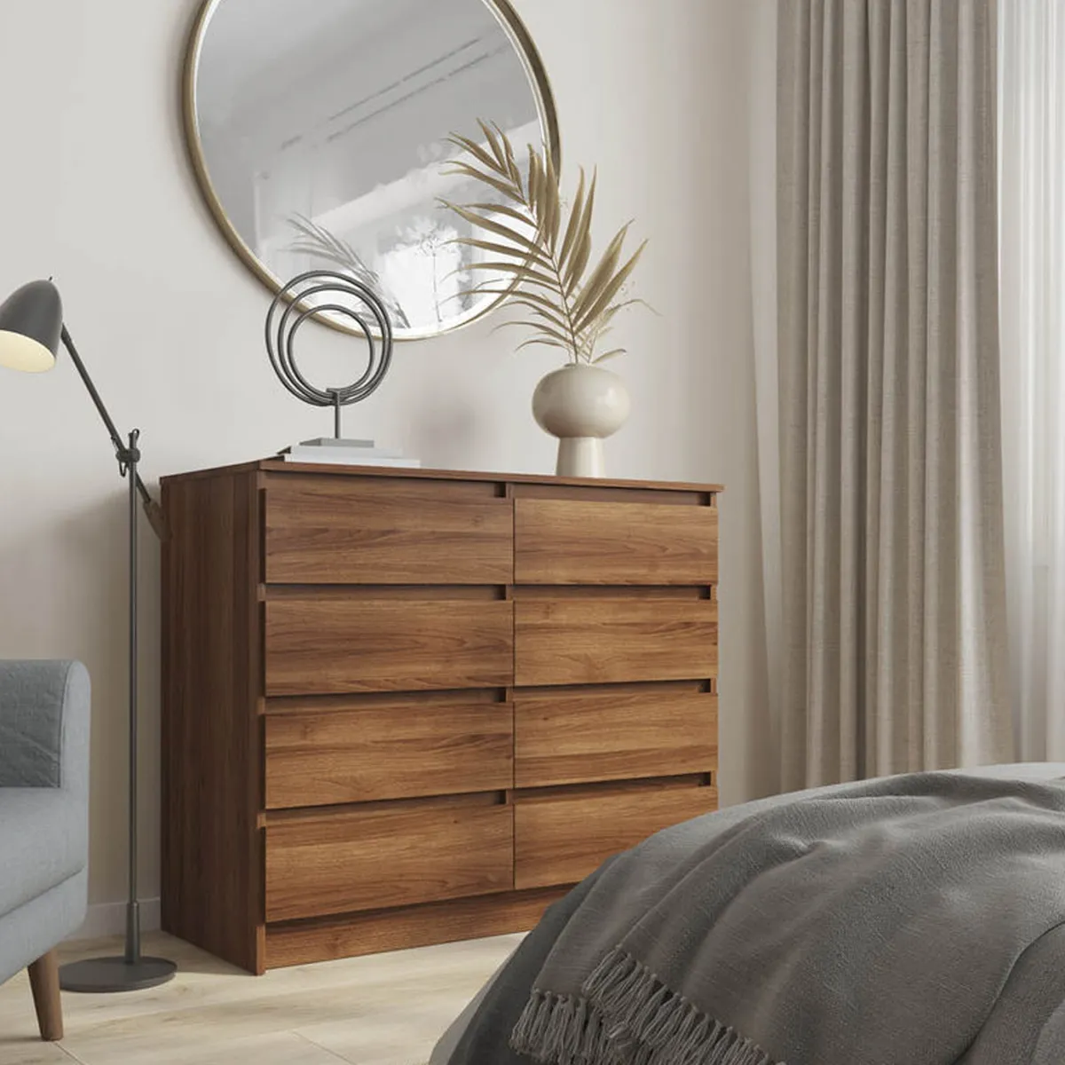 GENERICO - Comoda Melamina Nogal 8 Cajones-120cm