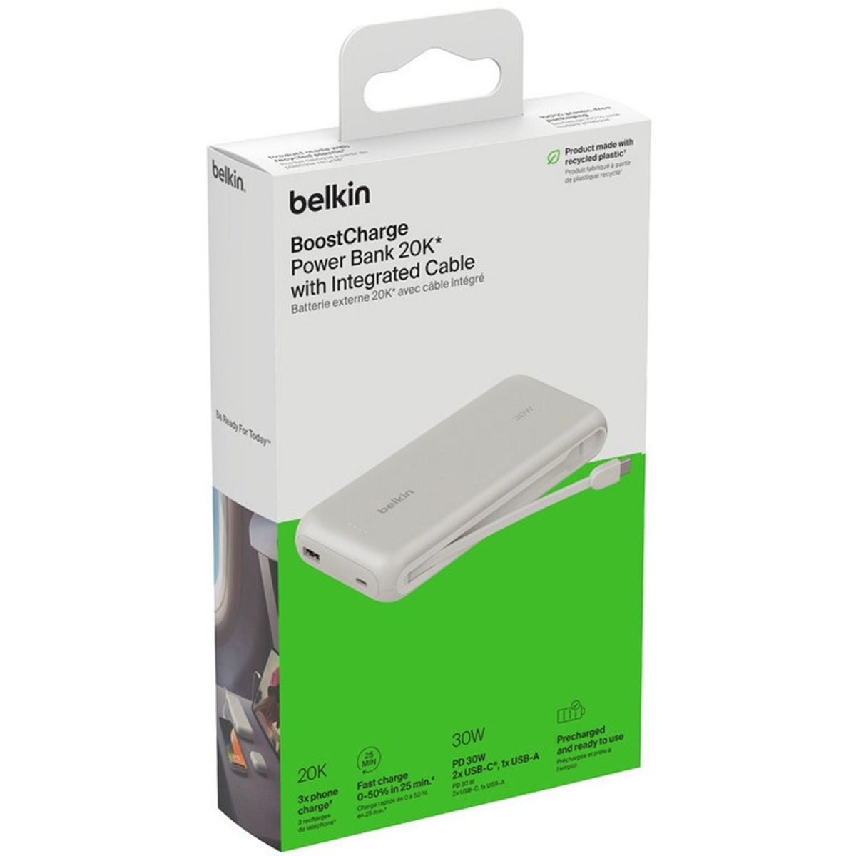 BELKIN - POWER BANK 20K CON CABLE INTEGRADO BELKIN BOOSTCHARGE COLOR BLANCO 30W