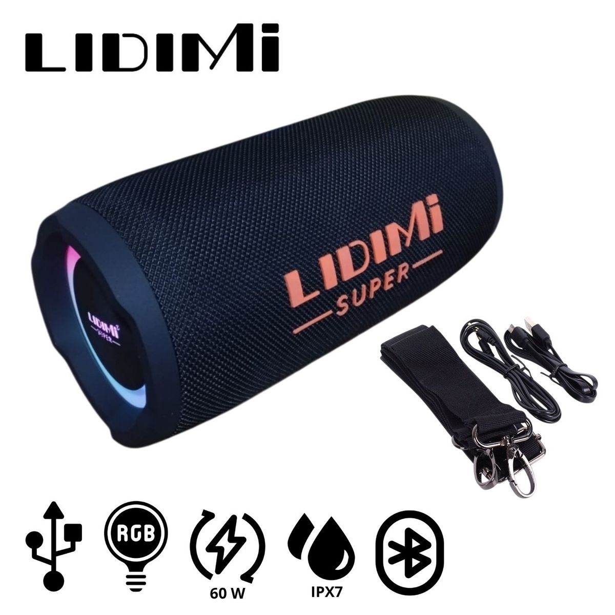 LIDIMI - Parlante LIDIMI SUPER D-S683 60 Watts Luces LED RGB USB BT TF TWS