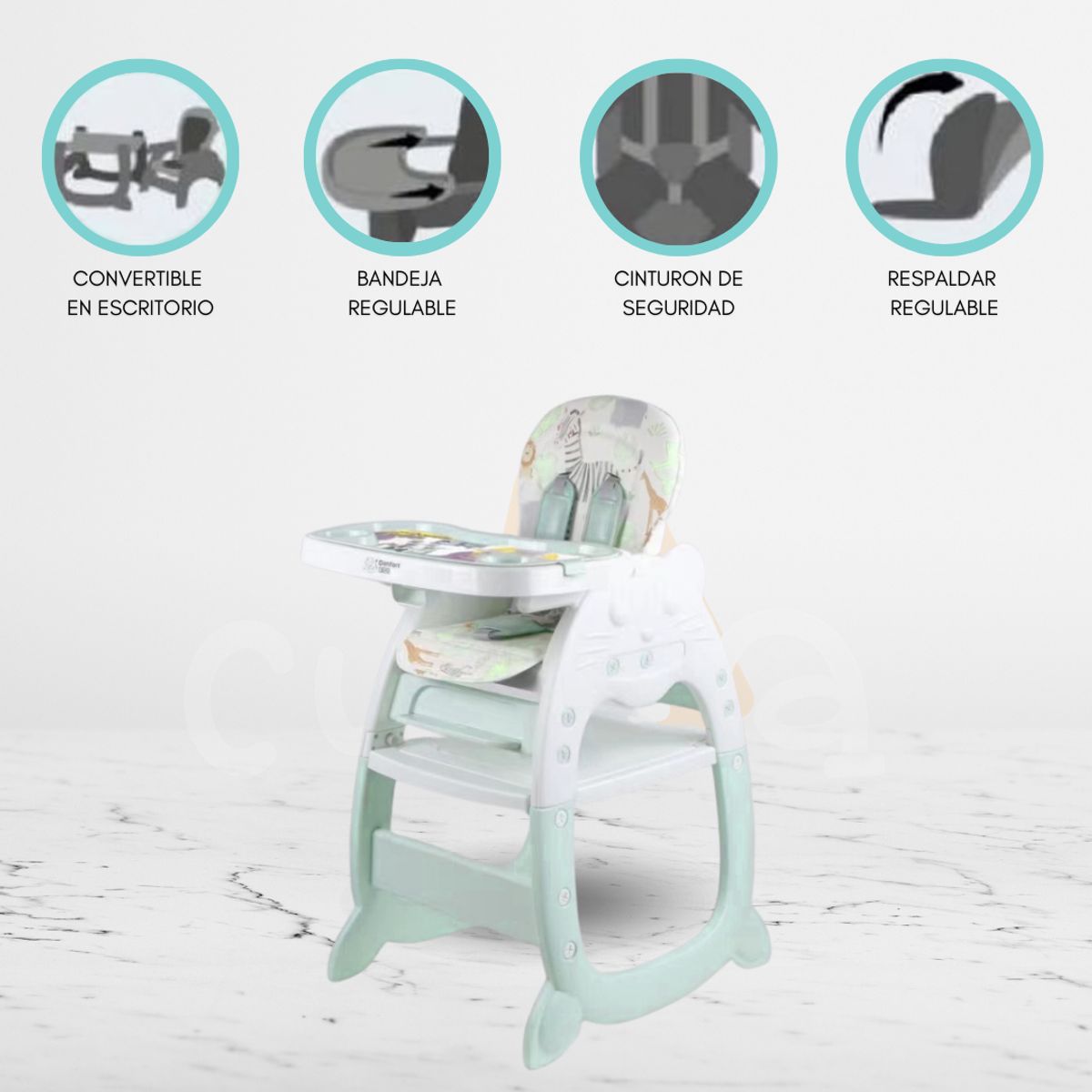 CUZKA - Silla de Comer Escritorio 3 en 1 «MICHO» Green