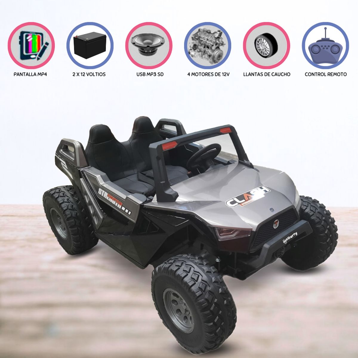 GENERICO - Carro a Batería UTV 24 «VLT» y Pantalla MP4 Para Niños Gray