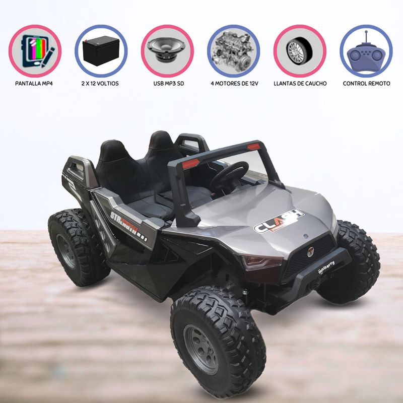 GENERICO - Carro a Batería UTV 24 «VLT» y Pantalla MP4 Para Niños Gray