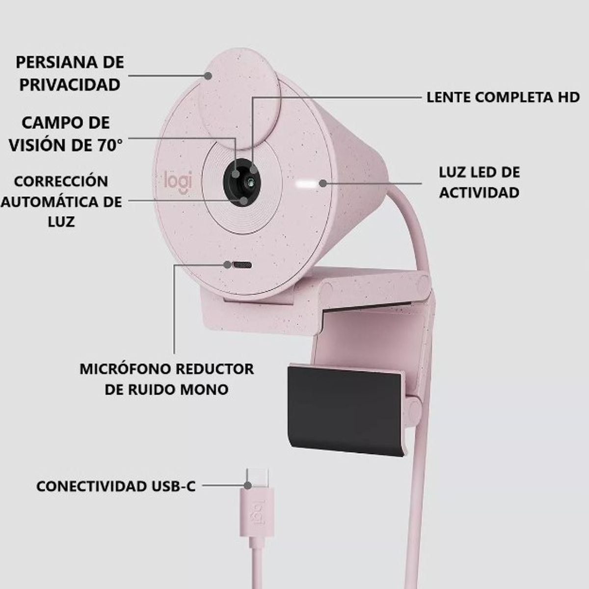 LOGITECH - Cámara Web Logitech Brio 300 Fhd 1080p- Rose