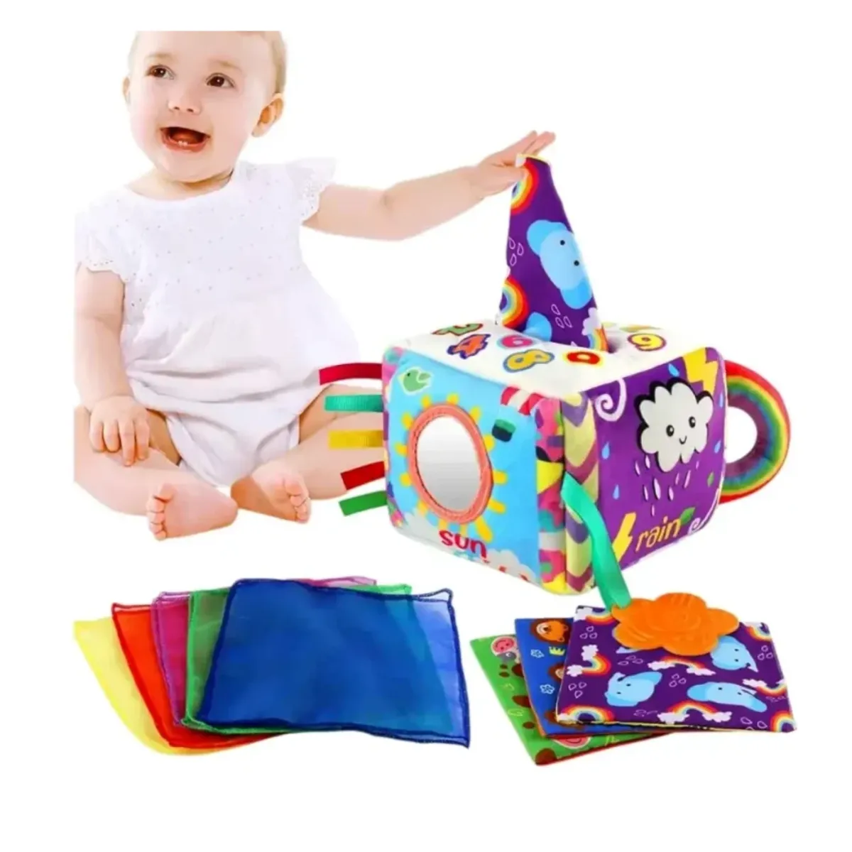 GENERICO - CUBO DE TELA SENSORIAL CON TEXTURA PARA BEBÉ