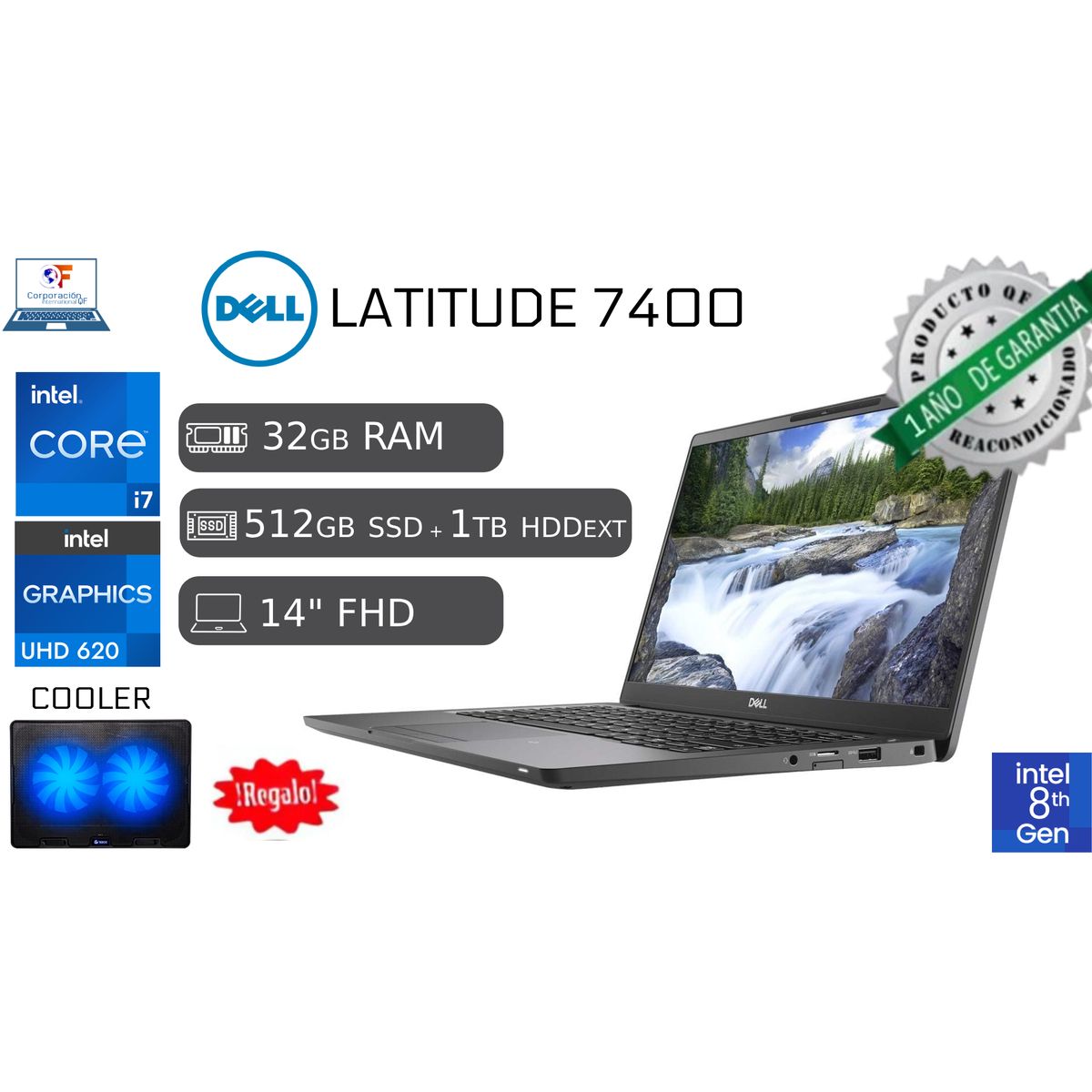 DELL - Laptop Dell Latitude 7400 i7 8va 32GB RAM 512GB SSD + 1TB HDD EXTERNO Reacondicionado garantía