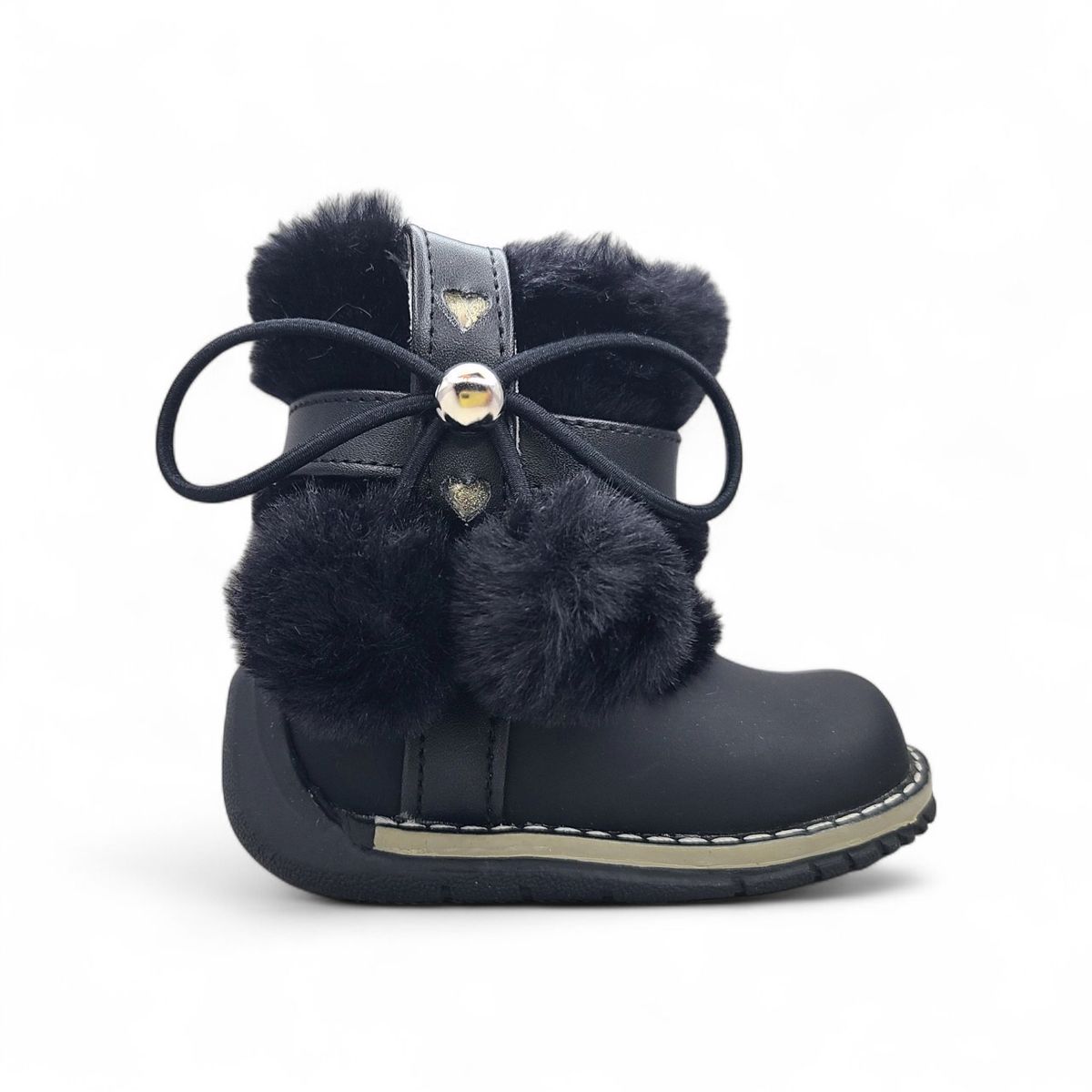 GENERICO - Bota peluche pompón Pibe Negro para Niña Bebé