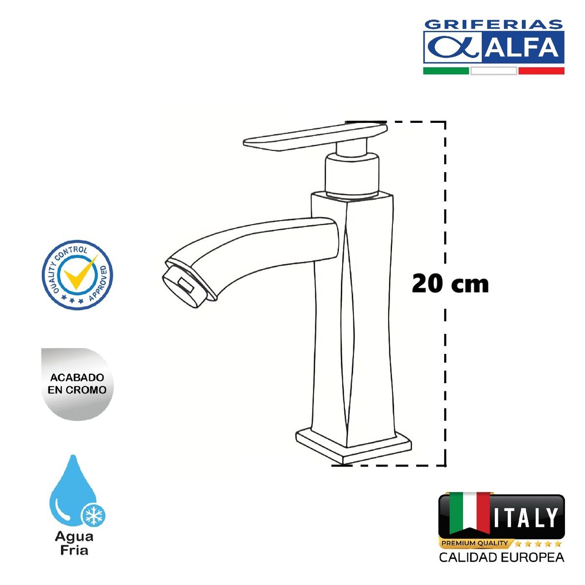 Llave para lavatorio Pesado Cromado 20 cm ALFA, marca ALFA - Foto 2