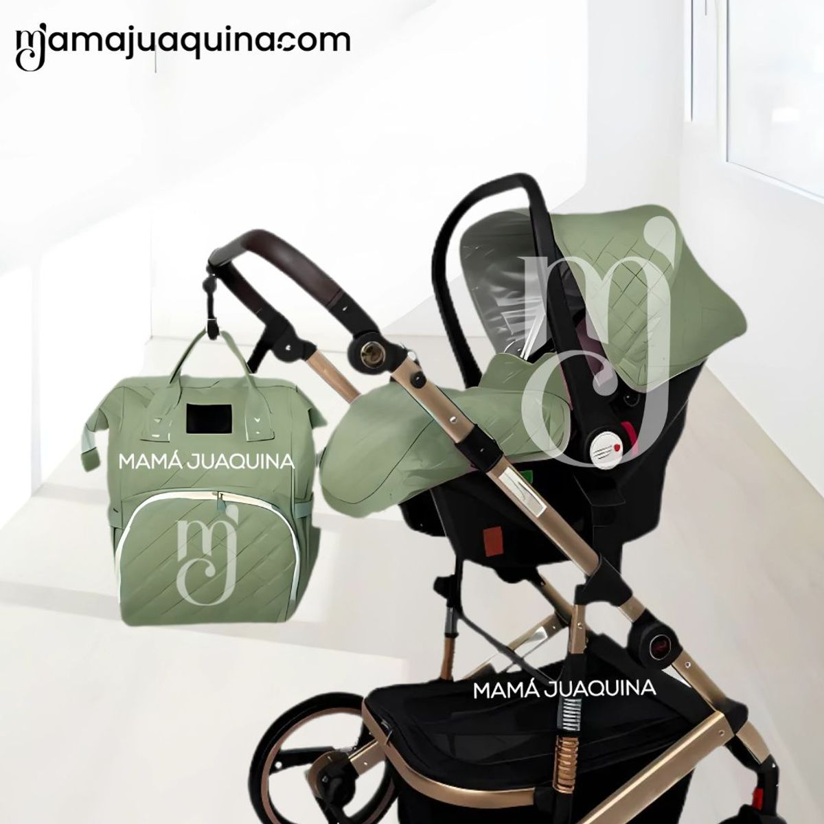 BEAUTIFUL - Coche Moisés de lujo 3 en 1 «L´MILANE» Green