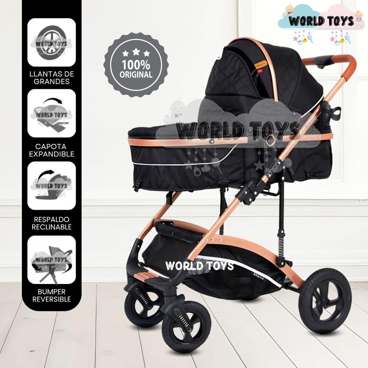 EBABY - Coche Moisés de Lujo «MADYN» Black