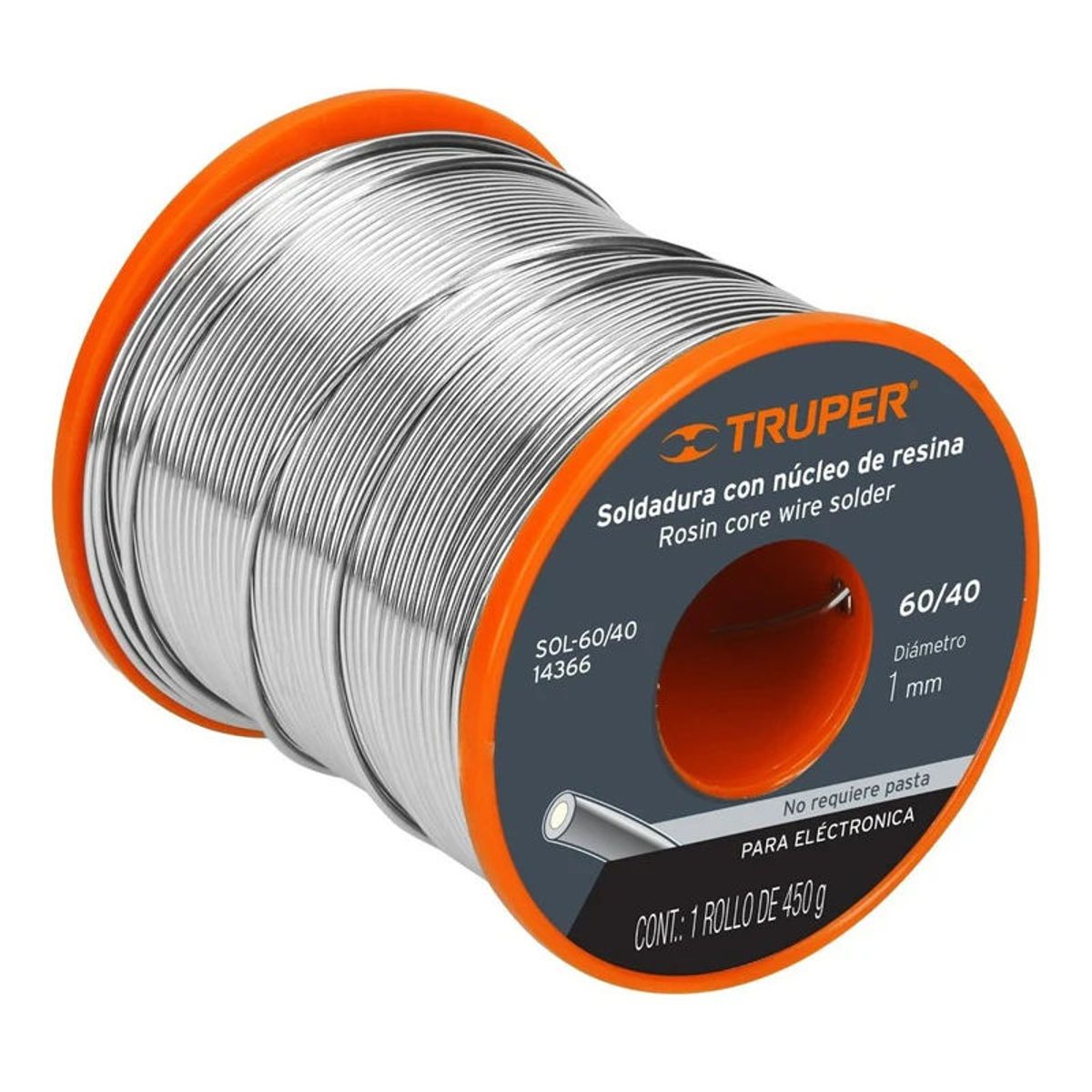 Truper - Rollo de Estaño Soldadura Con Núcleo Resina 60-40 1mm 450 G Truper - 14366