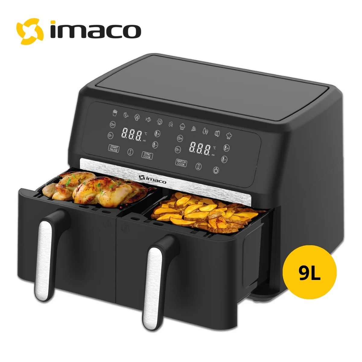 IMACO - Freidora de Aire 9 Litros Doble Bandeja XXL Imaco
