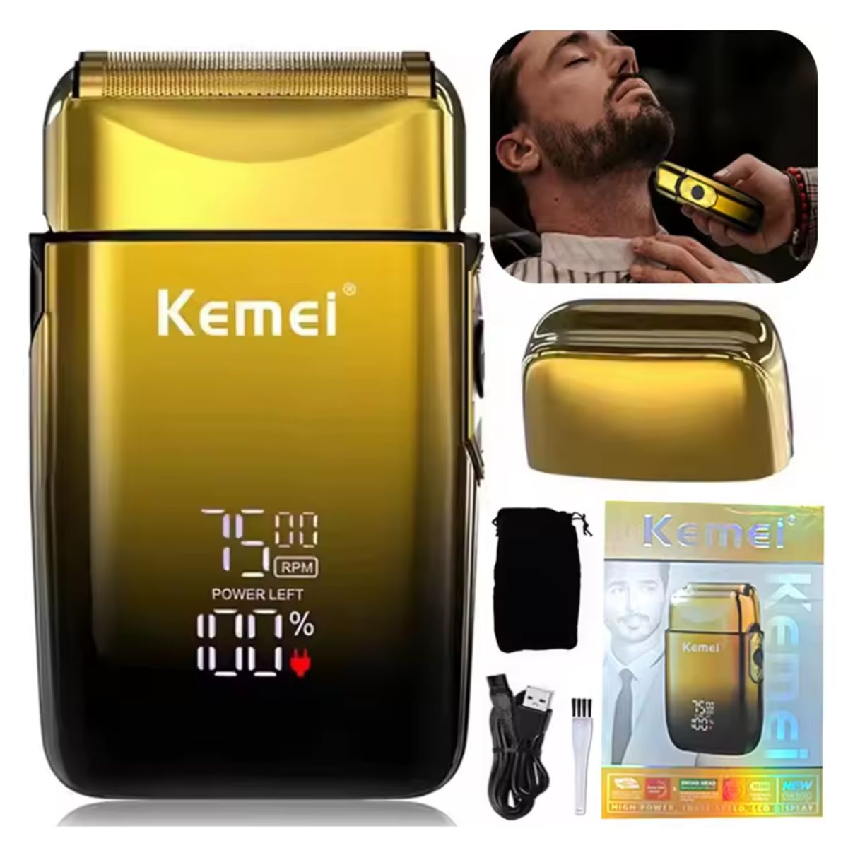 KEMEI - Máquina KEMEI  Afeitadora Depilador  Profesional  Shaver Inalámbrica Recargable Kemei TX10