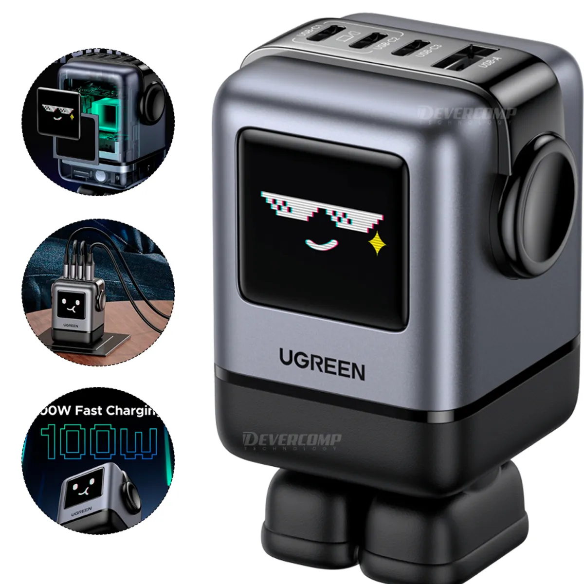 UGREEN - Cargador UGREEN 100W Uno RG Robot GaN con Carga Rápida