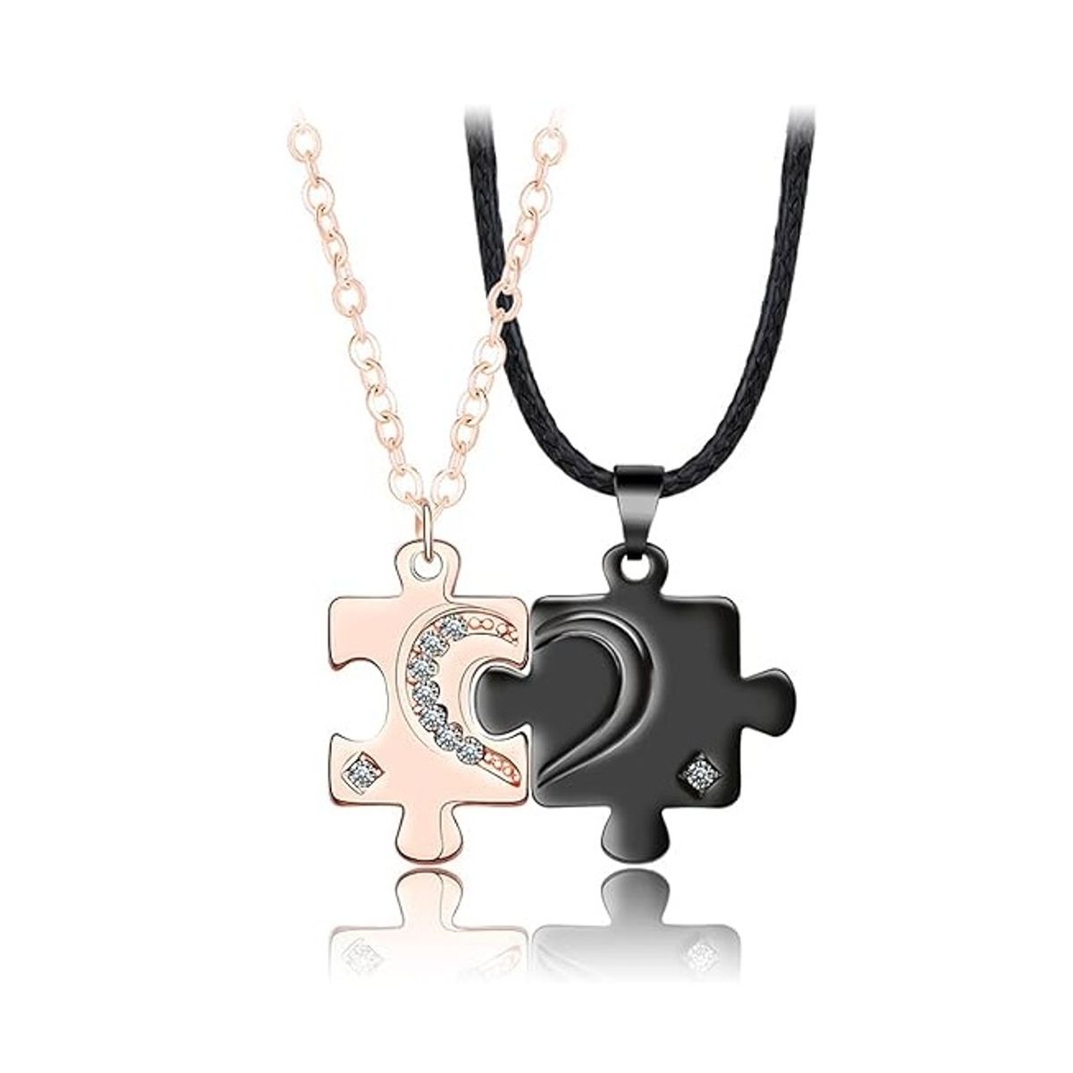 FERNANDA ROMERO JOYAS Y ACCESORIOS - COLLARES PARA PAREJAS ROMPECABEZAS - 2 COLLARES NEGRO Y ORO ROSADO
