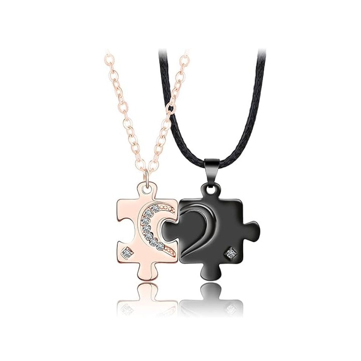 FERNANDA ROMERO JOYAS Y ACCESORIOS - COLLARES PARA PAREJAS ROMPECABEZAS - 2 COLLARES NEGRO Y ORO ROSADO