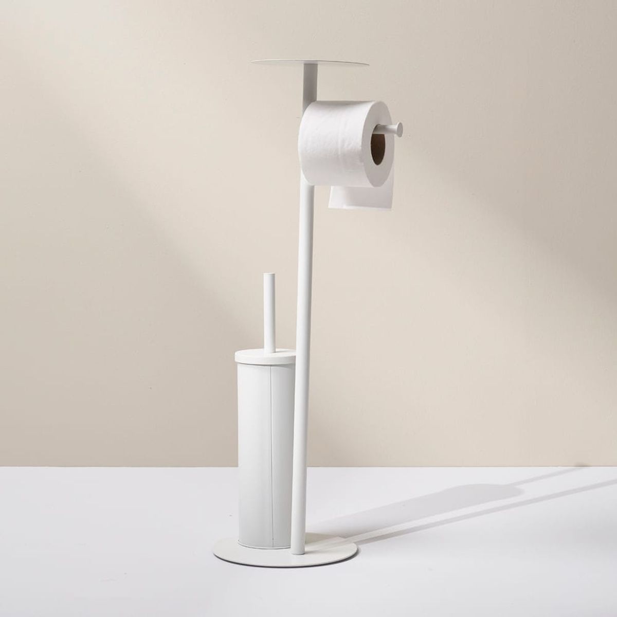 GENERICO - PORTA ROLLOS Y ESCOBILLON CON REPISA BLANCO ACERO QUIRURGICO SENSEA