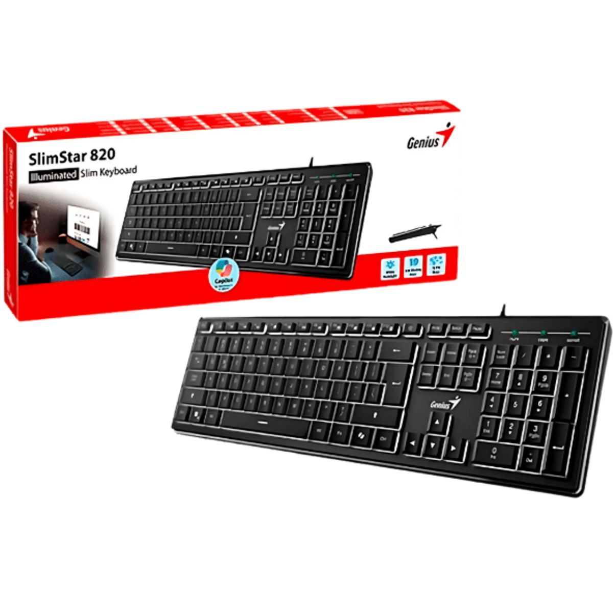 GENIUS - Teclado Retroiluminado GENIUS SLIMSTAR 820 AI COPILOT USB SP BLACK