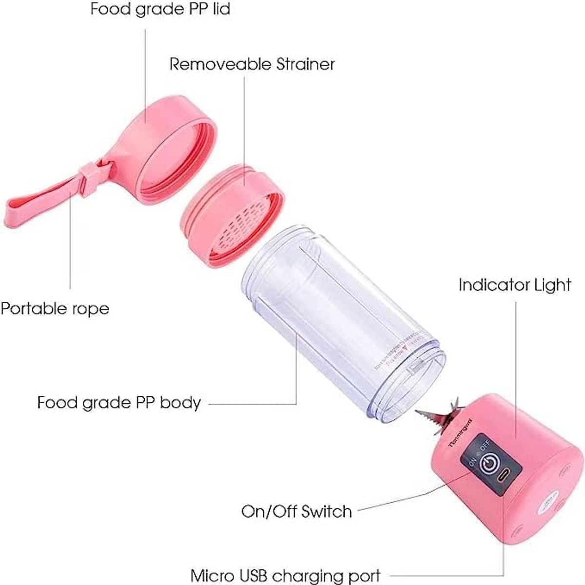 GENERICO - Mini Vaso Licuadora Portátil Usb Recargable 6asp ROSADO