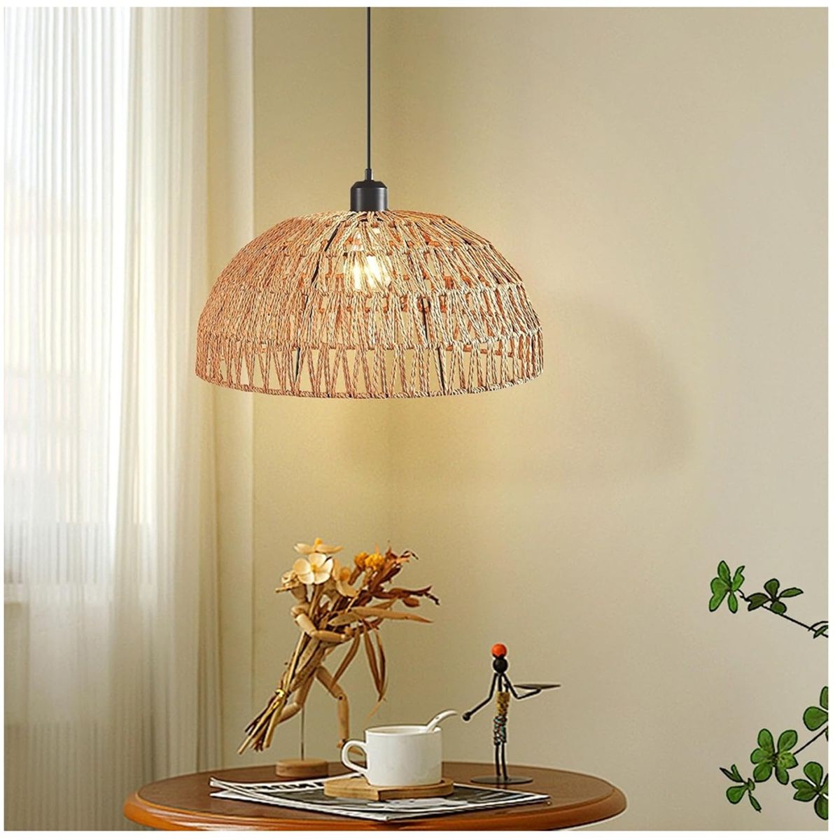 GENERICO - Lámpara colgante de cuerda de cáñamo bohemio tejido a mano