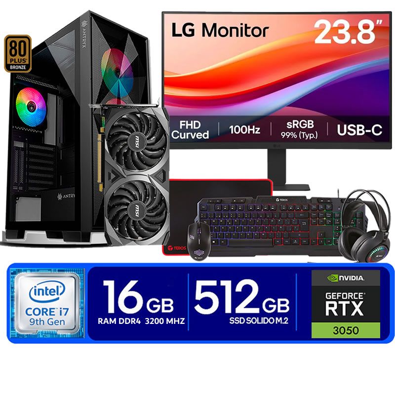 Computadora Pc Intel Core i7 9700  Monitor 24 fhd' RAM 16 GB SSD 500 Tvideo 06