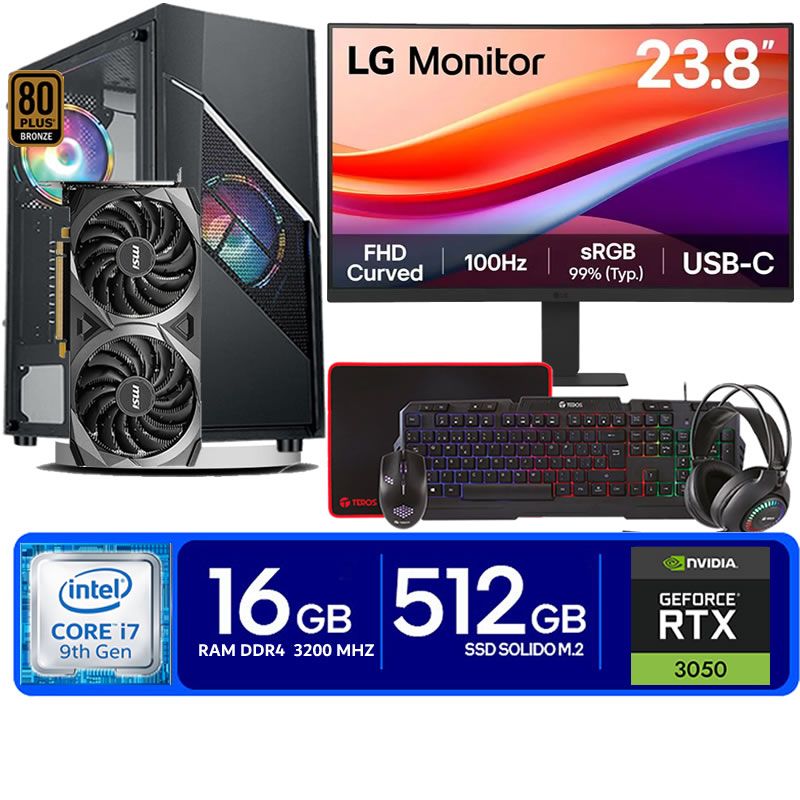 Computadora Pc Intel Core i7 9700  Monitor 24 fhd' RAM 16 GB SSD 500 Tvideo 06