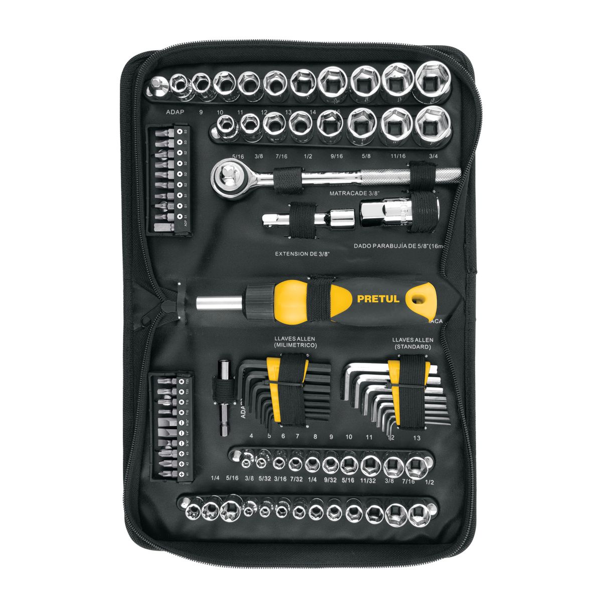PRETUL - Juego de 83 herramientas 1/4" y 3/8" para mecánico, Pretul